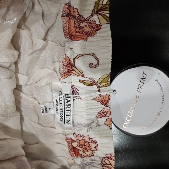 Mura Boho pattern white orange floral crop top and flowy pants set small nwt - Picture 7 of 7